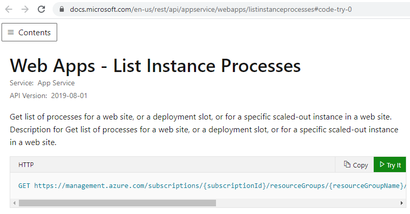 Get Web Apps instances Processes