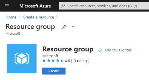 Microsoft Azure -> Create a resource: Resource group