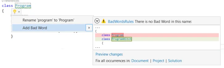 Ejemplo Analyzer y Code Fix
