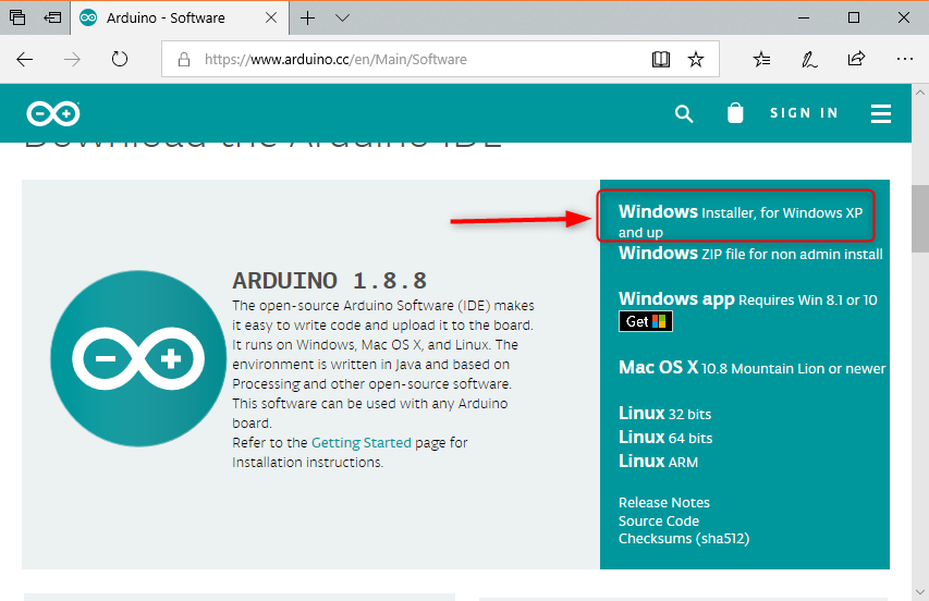 install arduino IDE for windows