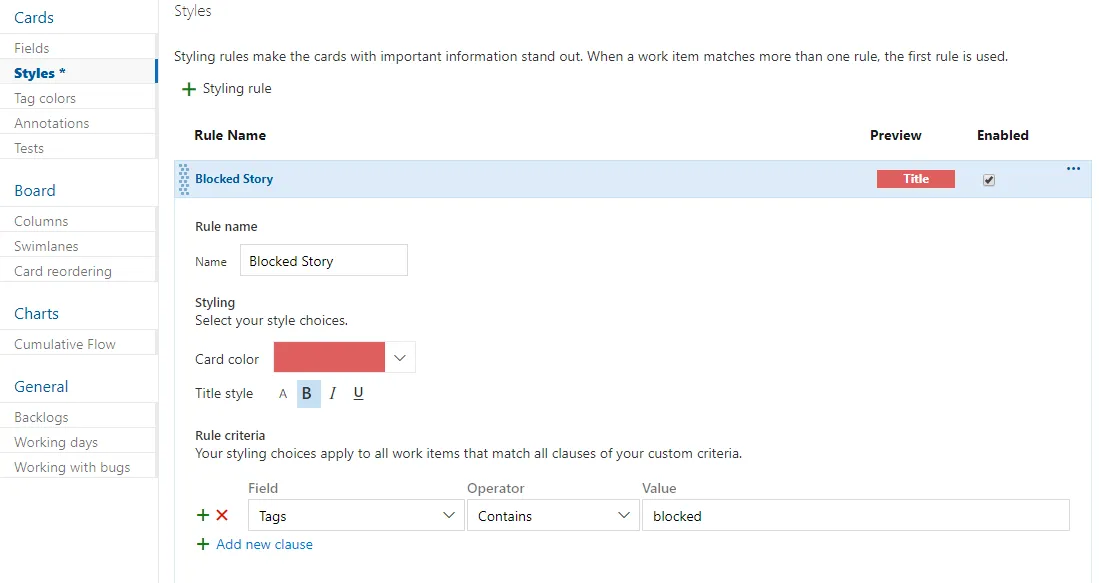 Configuración para ver en rojo una tarea con tag 'blocked'