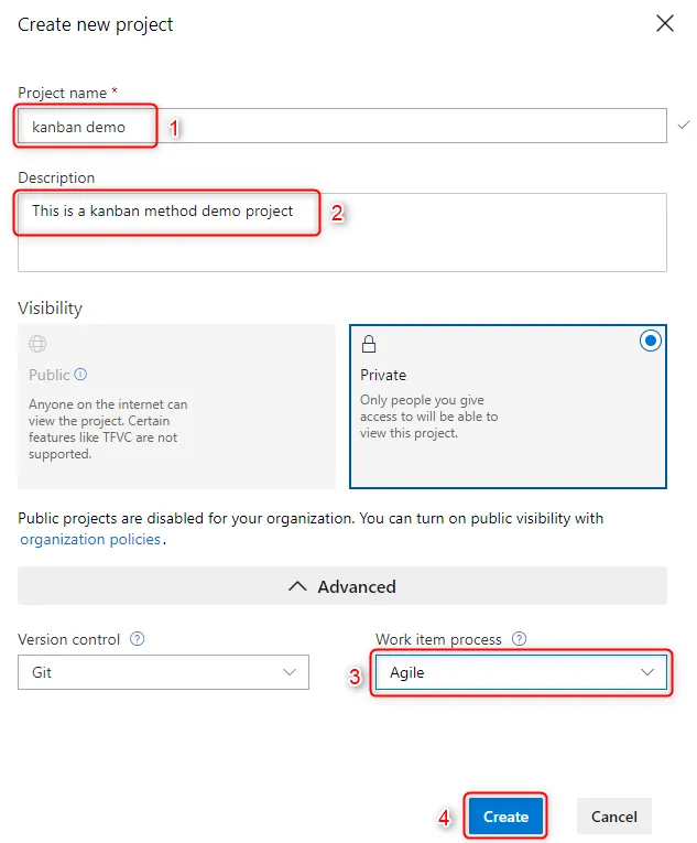Nuevo proyecto de Azure DevOps