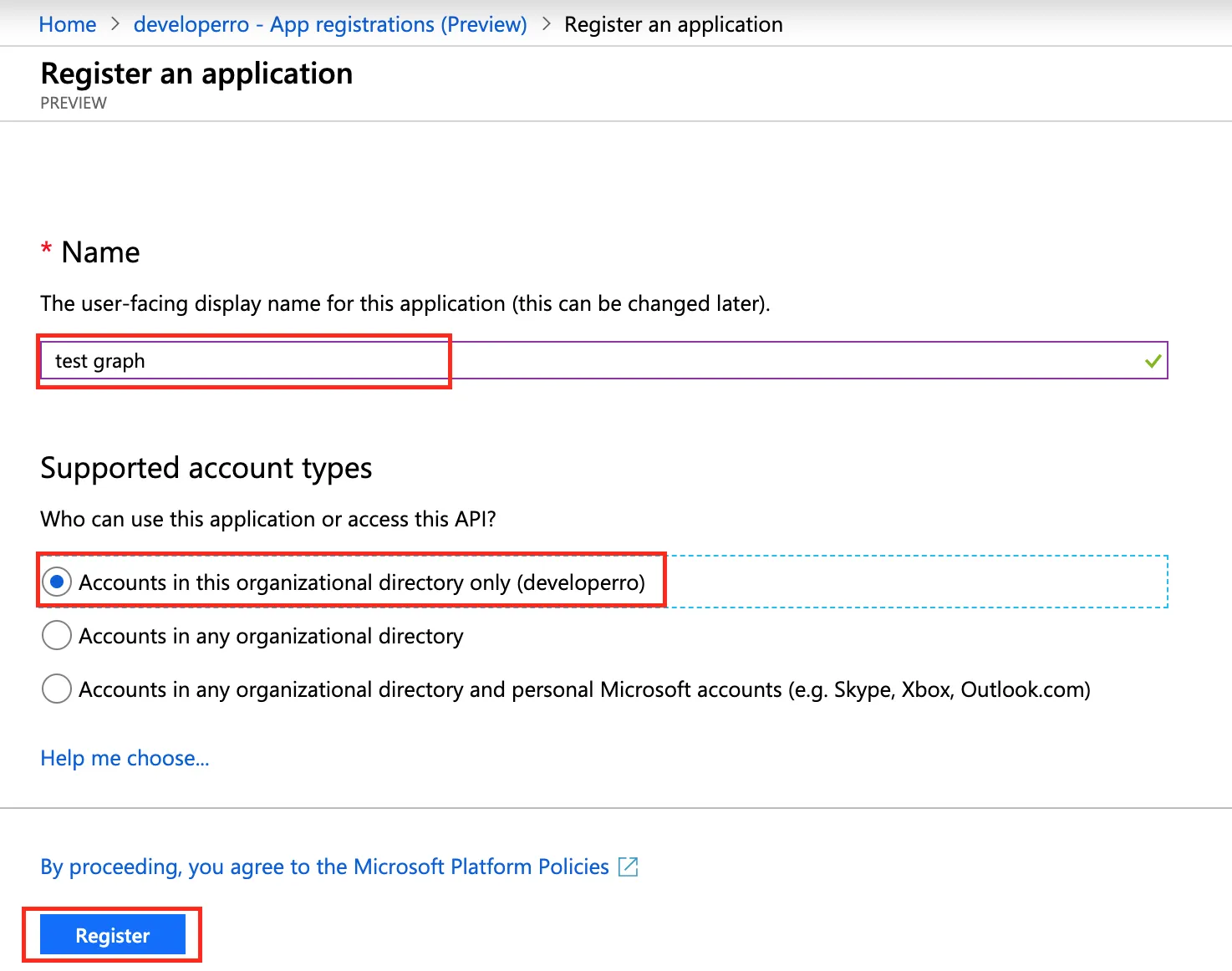 New app registration