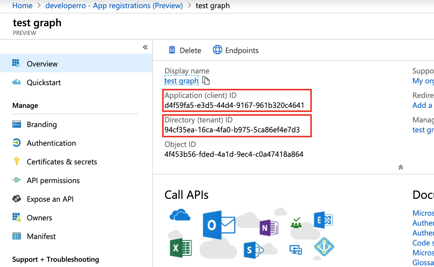 client_id y tenant_id