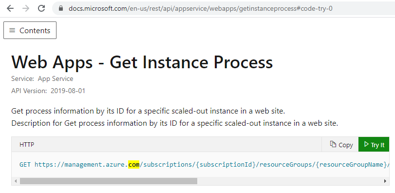 Get Web App Instance Process Details