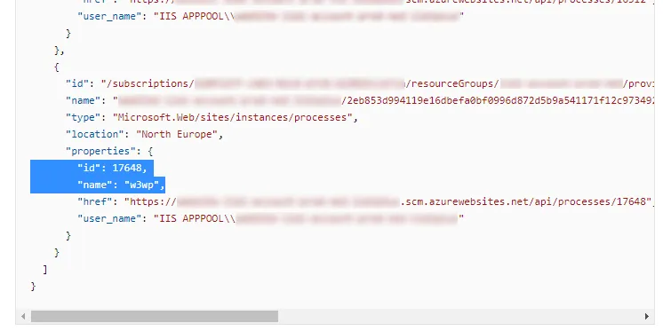 Get Web Apps instances Processes - result