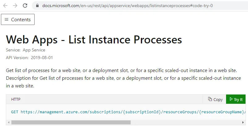 Get Web Apps instances Processes