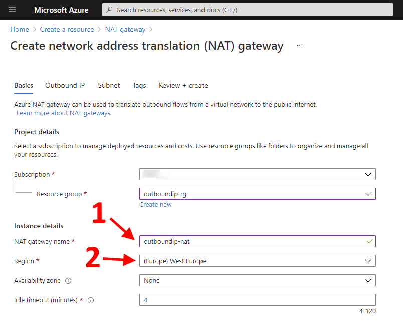 Create NAT gateway