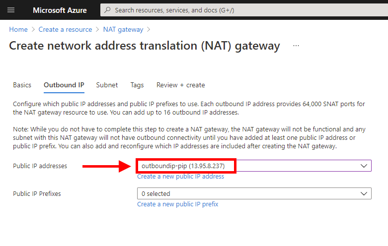 NAT gateway outbound IP
