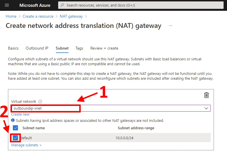 NAT gateway subnet