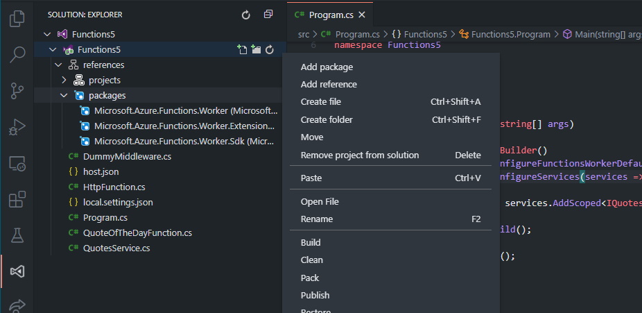 Extensión para Visual Studio Code: Solution Explorer